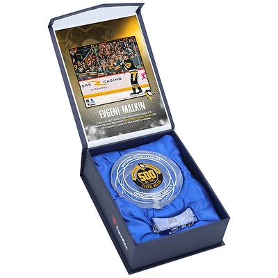 Evgeni Malkin Pittsburgh Penguins 500th NHL Goal Crystal Puck - Filled with Game-Used Ice from 500th Goal Game