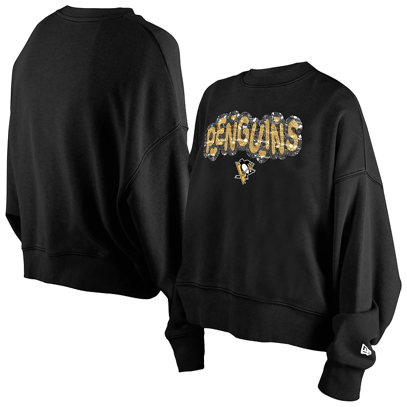 Sweat-shirt à paillettes noir pour jeunes filles New Era des Penguins de Pittsburgh