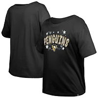 T-shirt à paillettes Flip Penguins de Pittsburgh noir New Era pour fille