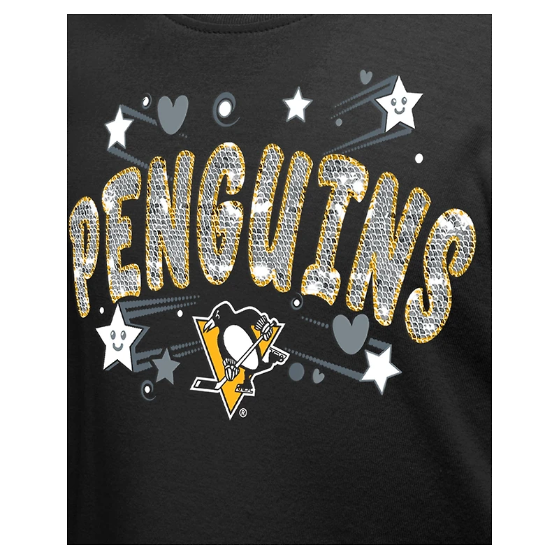 T-shirt à paillettes Flip Penguins de Pittsburgh noir New Era pour fille