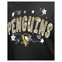 T-shirt à paillettes Flip Penguins de Pittsburgh noir New Era pour fille