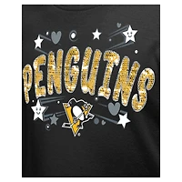 T-shirt à paillettes Flip Penguins de Pittsburgh noir New Era pour fille