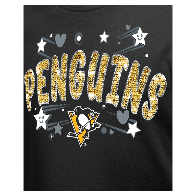 Girl's Youth New Era Black Pittsburgh Penguins Flip Sequin T-Shirt