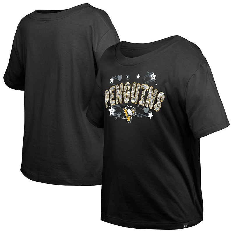Girl's Youth New Era Black Pittsburgh Penguins Flip Sequin T-Shirt