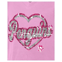 Girl's Youth New Era  Pink Pittsburgh Penguins Flip Sequin V-Neck T-Shirt