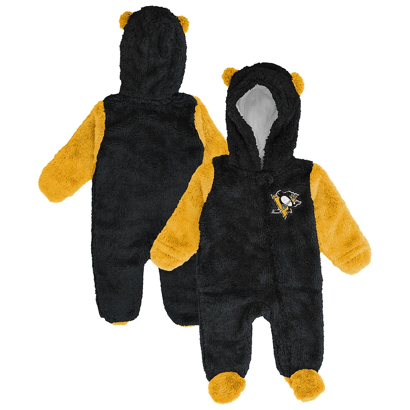 Infant & Newborn Outerstuff Black Pittsburgh Penguins Stay Napping Fleece Bunting Full-Zip Hooded Sleeper