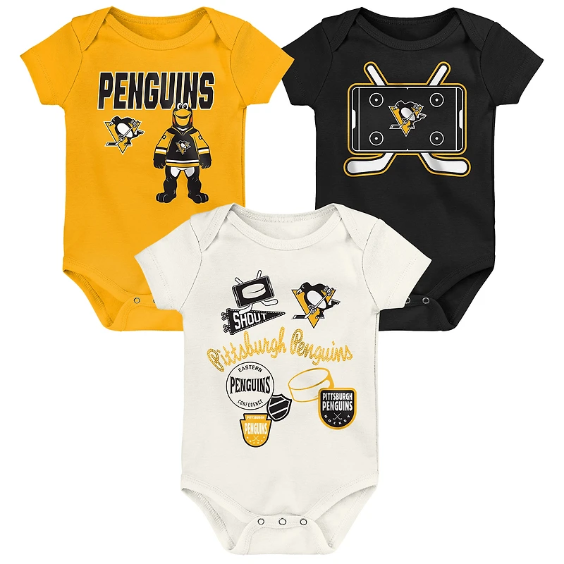 Ensemble de trois bodies Outerstuff Pittsburgh Penguins Littlest Player pour bébés et nouveau-nés