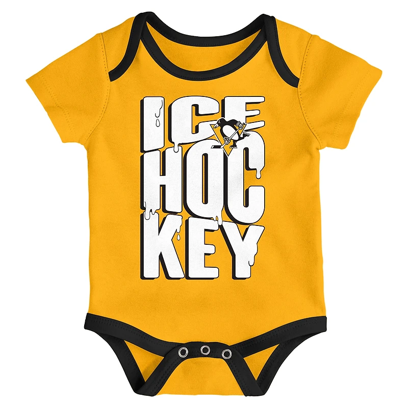 Infant & Newborn Outerstuff Pittsburgh Penguins Triple Header Three-Piece Bodysuit Set