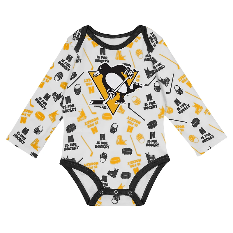 Body à manches longues pour bébé blanc Pittsburgh Penguins Quick Learn