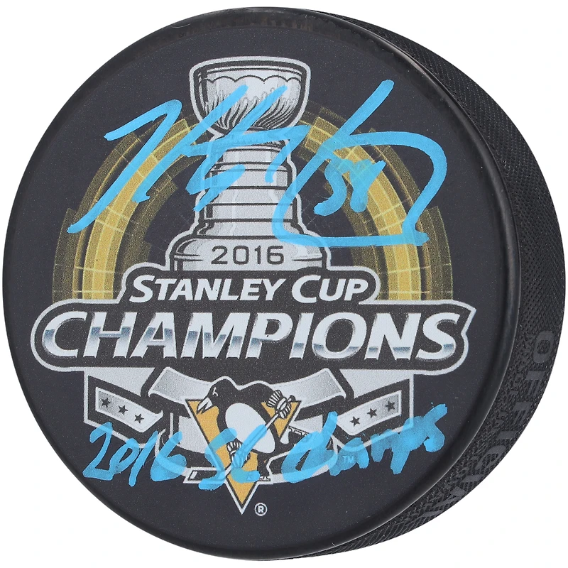 Kris Letang Pittsburgh Penguins Autographed 2016 Stanley Cup Champs Hockey Puck with "2016 SC Champs" Inscription