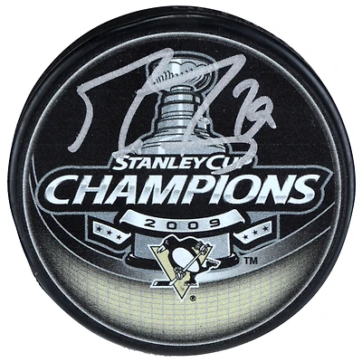 Marc-André Fleury Rondelle de hockey autographiée des Penguins de Pittsburgh avec le logo des champions de la Coupe Stanley 2009