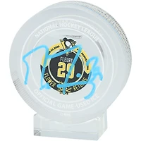 Marc-Andre Fleury Pittsburgh Penguins Autographed Return to Pittsburgh Crystal Puck - Filled with Game-Used Ice from 9/27/2025