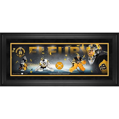 Marc-Andre Fleury Pittsburgh Penguins Framed 10" x 30" Return to Pittsburgh Panoramic with a Piece of Game-Used Net vs. Columbus Blue Jackets on September 27, 2025 - Limited Edition of 250