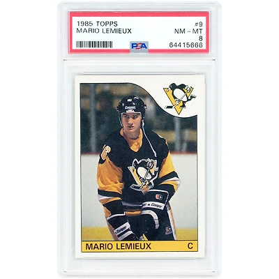 Carte de recrue Mario Lemieux, Penguins de Pittsburgh, 1985-86, Topps n° 9, authentifiée PSA 8