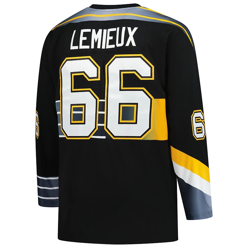 Maillot Mitchell & Ness Mario Lemieux noir pour homme des Penguins de Pittsburgh 1996/97 Blue Line 2.0
