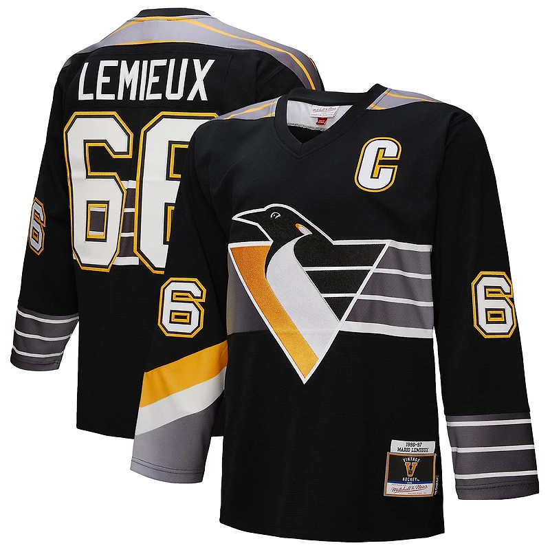Maillot de jeu puissance noir Mitchell & Ness Mario Lemieux des Penguins Pittsburgh 1996/97 pour homme