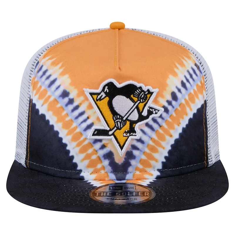 Casquette de golf ajustable V-Dye Throwback des Penguins de Pittsburgh New Era noire/dorée pour homme