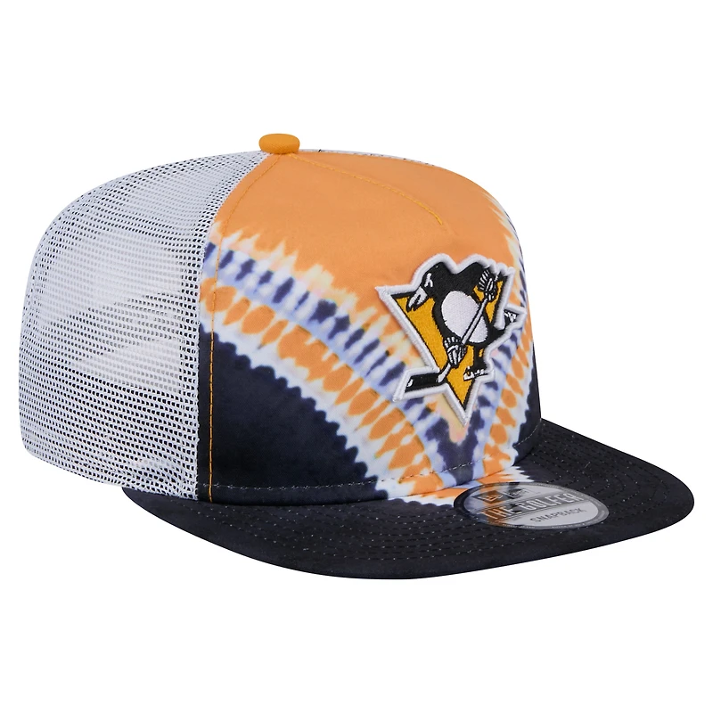 Casquette de golf ajustable V-Dye Throwback des Penguins de Pittsburgh New Era noire/dorée pour homme