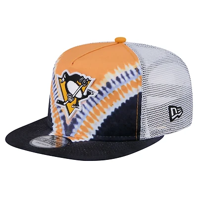Casquette de golf ajustable V-Dye Throwback des Penguins de Pittsburgh New Era noire/dorée pour homme