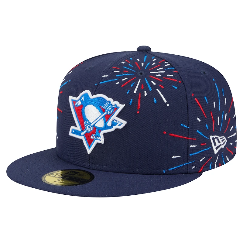 Men's New Era Navy Pittsburgh Penguins Americana Fireworks 59FIFTY Fitted Hat