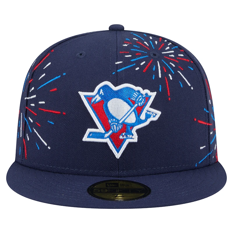 Casquette ajustée 59FIFTY Americana Fireworks des Penguins de Pittsburgh New Era pour homme, bleu marine