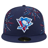 Casquette ajustée 59FIFTY Americana Fireworks des Penguins de Pittsburgh New Era pour homme, bleu marine