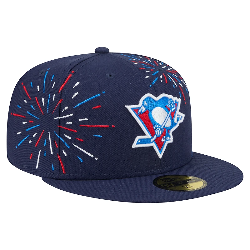Casquette ajustée 59FIFTY Americana Fireworks des Penguins de Pittsburgh New Era pour homme, bleu marine