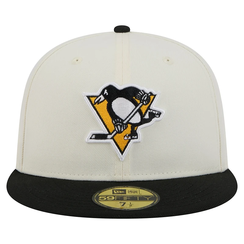 Casquette ajustée bicolore chromée 59FIFTY blanche des Penguins de Pittsburgh New Era pour homme