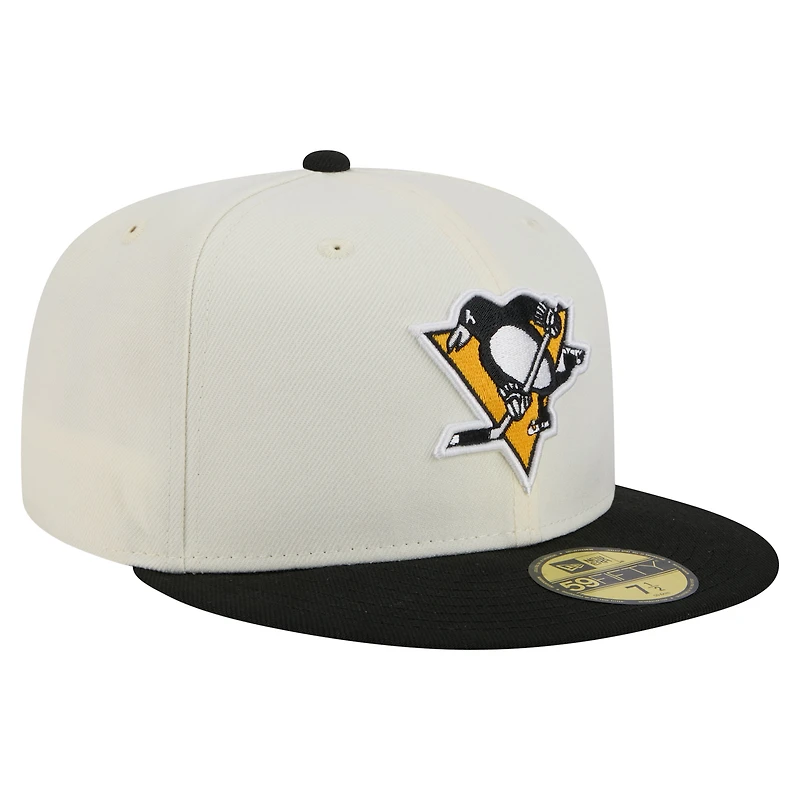 Casquette ajustée bicolore chromée 59FIFTY blanche des Penguins de Pittsburgh New Era pour homme