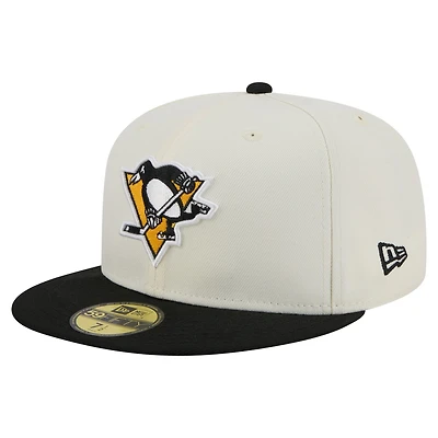 Casquette ajustée bicolore chromée 59FIFTY blanche des Penguins de Pittsburgh New Era pour homme