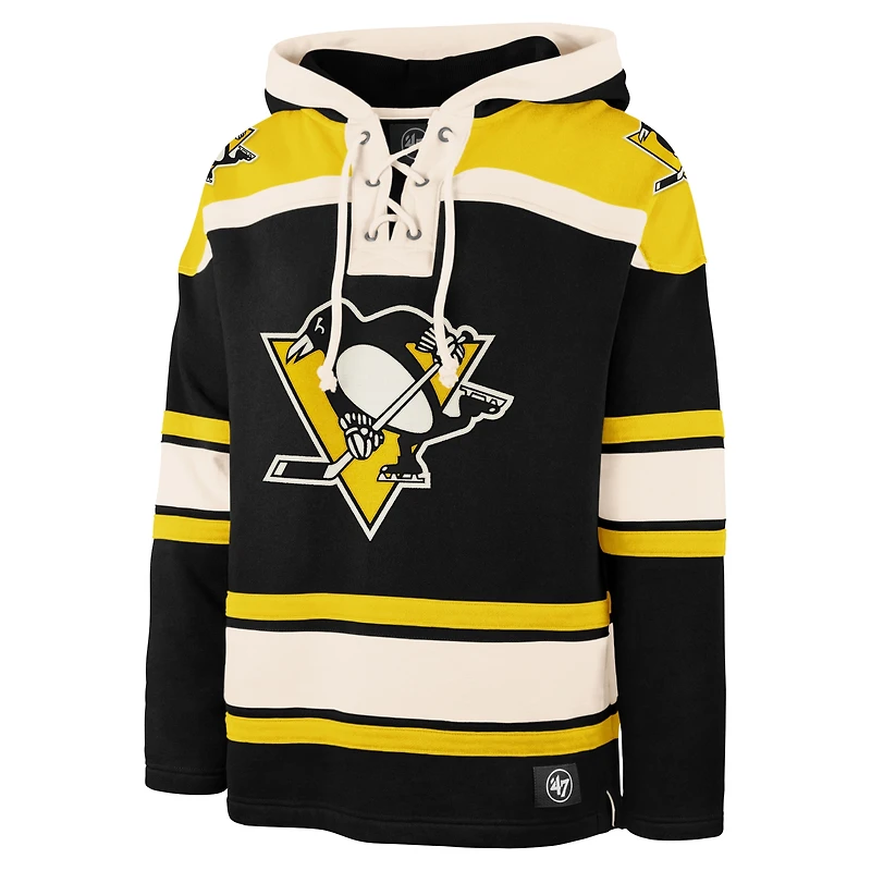 Chandail à capuche noir '47 des Penguins de Pittsburgh pour hommes, Big & Tall Superior Lacer