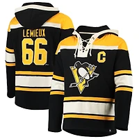 Sweat à capuche Lacer noir pour homme, modèle '47 Mario Lemieux, Penguins de Pittsburgh, avec nom et numéro joueur retirés