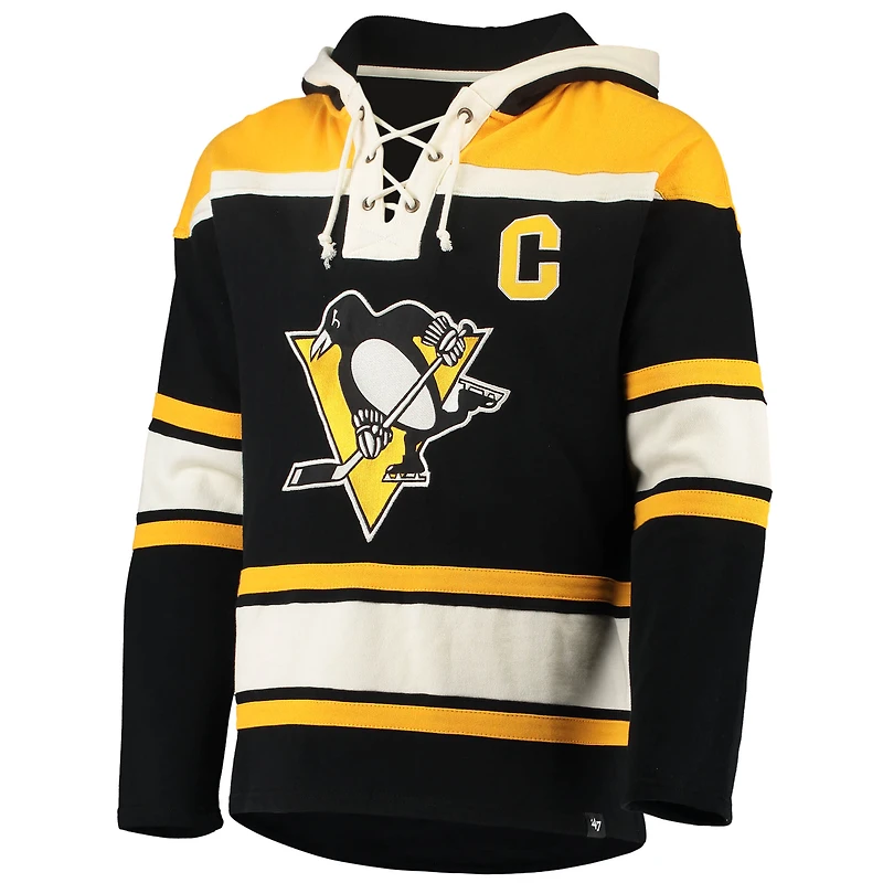 Chandail à capuchon Lacer avec nom et numéro du joueur la retraite des Penguins de Pittsburgh pour hommes '47 Mario Lemieux, noir