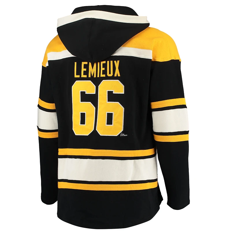 Chandail à capuchon Lacer avec nom et numéro du joueur la retraite des Penguins de Pittsburgh pour hommes '47 Mario Lemieux, noir