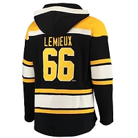 Chandail à capuchon Lacer avec nom et numéro du joueur la retraite des Penguins de Pittsburgh pour hommes '47 Mario Lemieux, noir