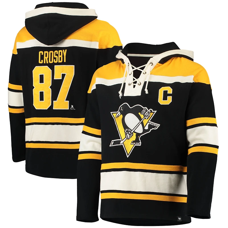 Sweat à capuche noir '47 Sidney Crosby pour homme avec nom et numéro de joueur des Penguins Pittsburgh