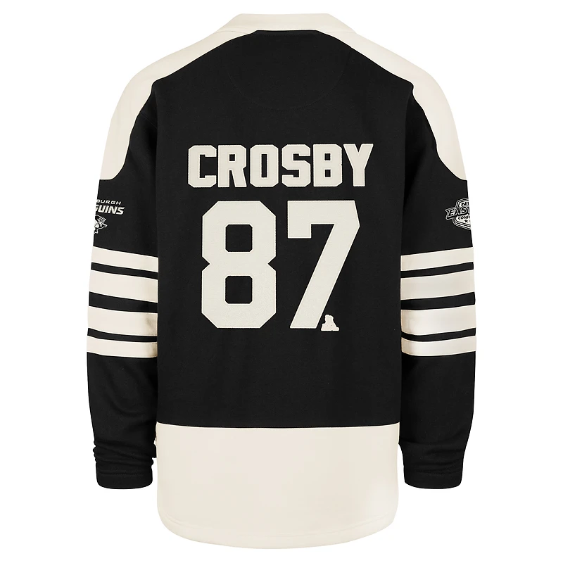 Men's '47 Sidney Crosby Black Pittsburgh Penguins Player Name & Number Sweep Check Eternal Lacer Sweatshirt
