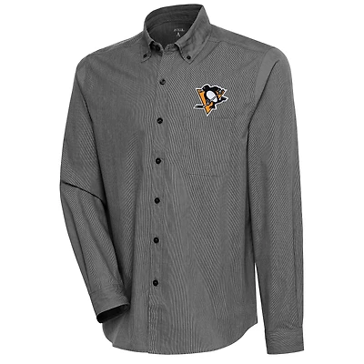 Men's Antigua  Black Pittsburgh Penguins Compression Tri-Blend Button-Down Shirt