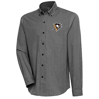 Men's Antigua  Black Pittsburgh Penguins Compression Tri-Blend Button-Down Shirt