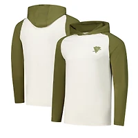 T-shirt à capuche manches longues raglan Intrepid Sand pour homme, couleur crème/olive, Pittsburgh Penguins