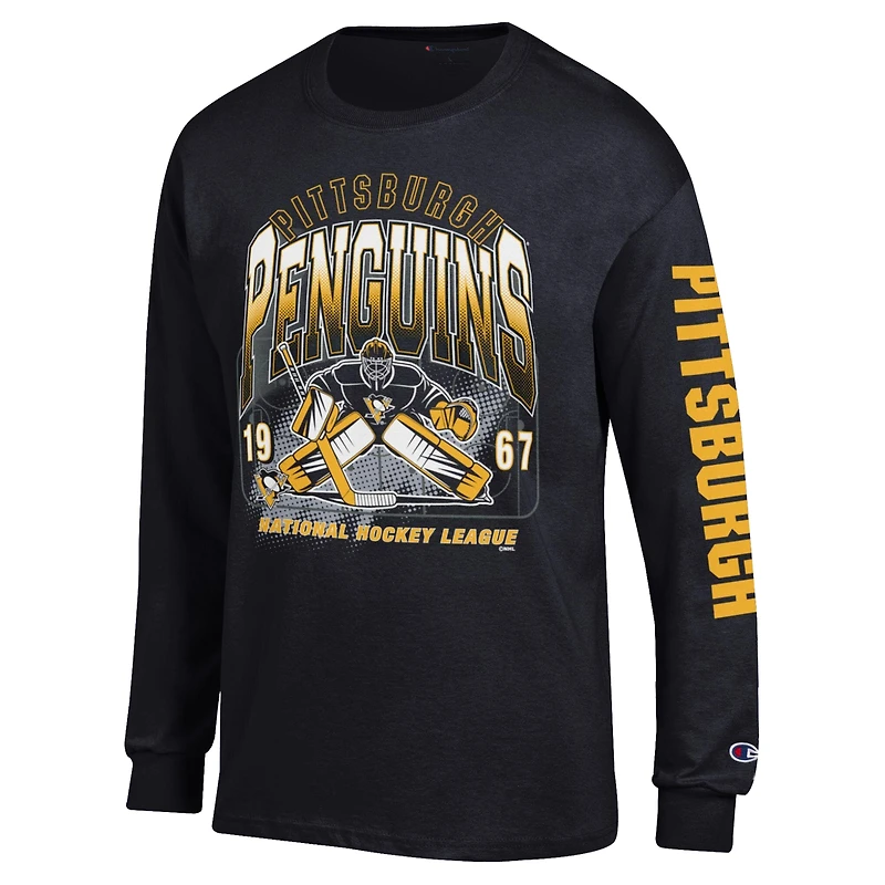 Men's Champion Black Pittsburgh Penguins Long Sleeve Jersey T-Shirt