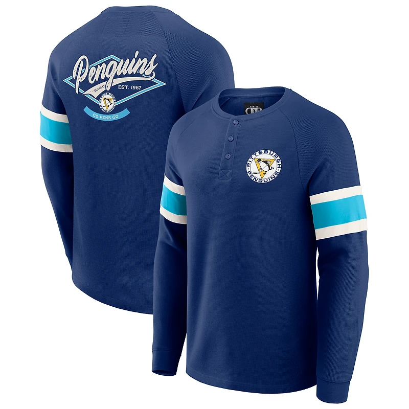Men's Darius Rucker Collection by Fanatics Navy Pittsburgh Penguins Waffle-Knit Raglan Long Sleeve Henley T-Shirt
