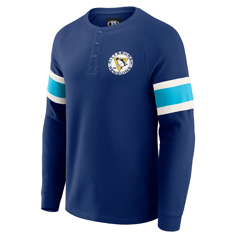 Men's Darius Rucker Collection by Fanatics Navy Pittsburgh Penguins Waffle-Knit Raglan Long Sleeve Henley T-Shirt