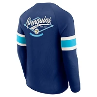 T-shirt Henley à manches longues et col raglan gaufré bleu marine pour homme, collection Darius Rucker par Fanatics, Penguins de Pittsburgh