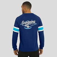 T-shirt Henley à manches longues et col raglan gaufré bleu marine pour homme, collection Darius Rucker par Fanatics, Penguins de Pittsburgh