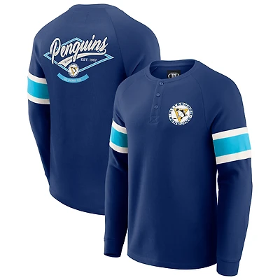 T-shirt Henley à manches longues et col raglan gaufré bleu marine pour homme, collection Darius Rucker par Fanatics, Penguins de Pittsburgh