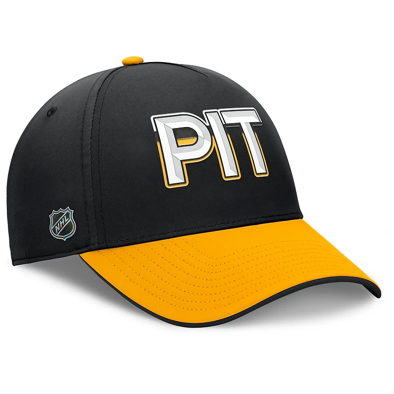 Casquette Fanatics noire/dorée authentique Pro Rink Team Code Flex des Penguins de Pittsburgh pour homme