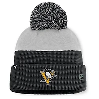 Bonnet en tricot à revers et pompon authentique Pro Home Ice des Penguins de Pittsburgh pour homme Fanatics noir/gris