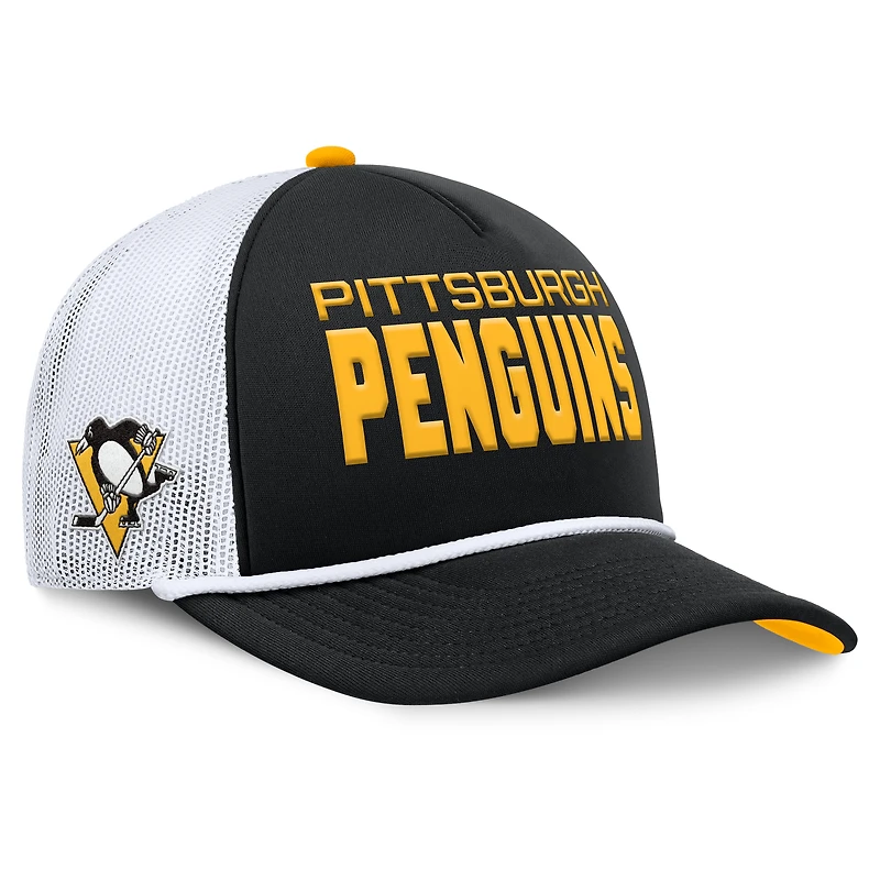 Casquette ajustable en forme de A authentique Pro Rink des Penguins de Pittsburgh pour homme, noire et blanche, Fanatics