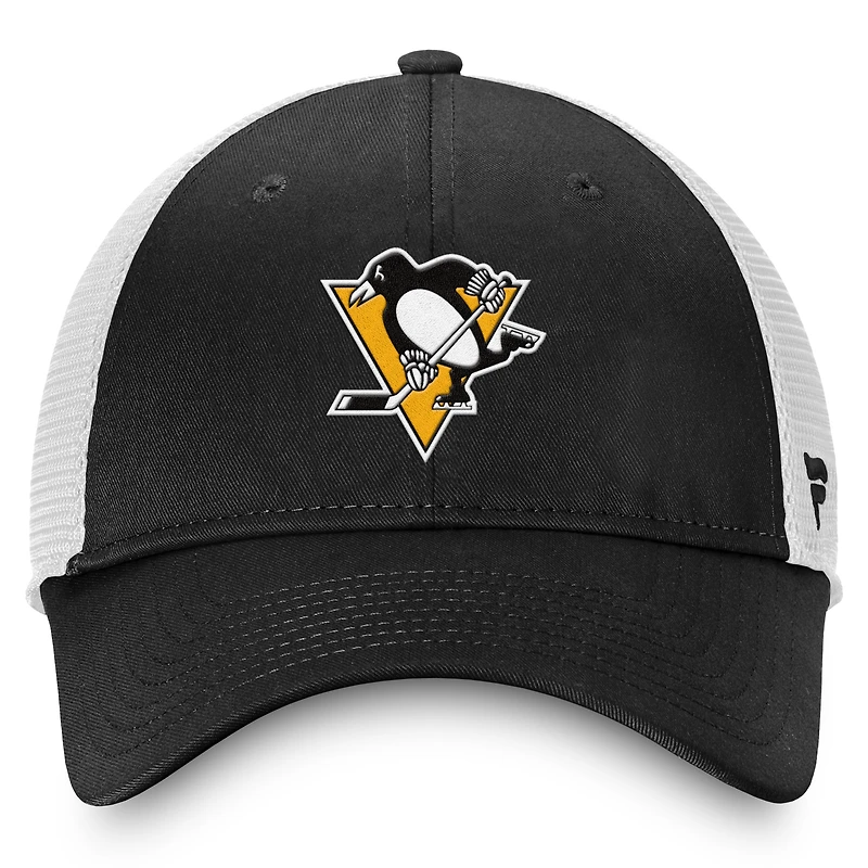 Casquette ajustable noire/blanche pour homme avec logo principal des Penguins de Pittsburgh Fanatics